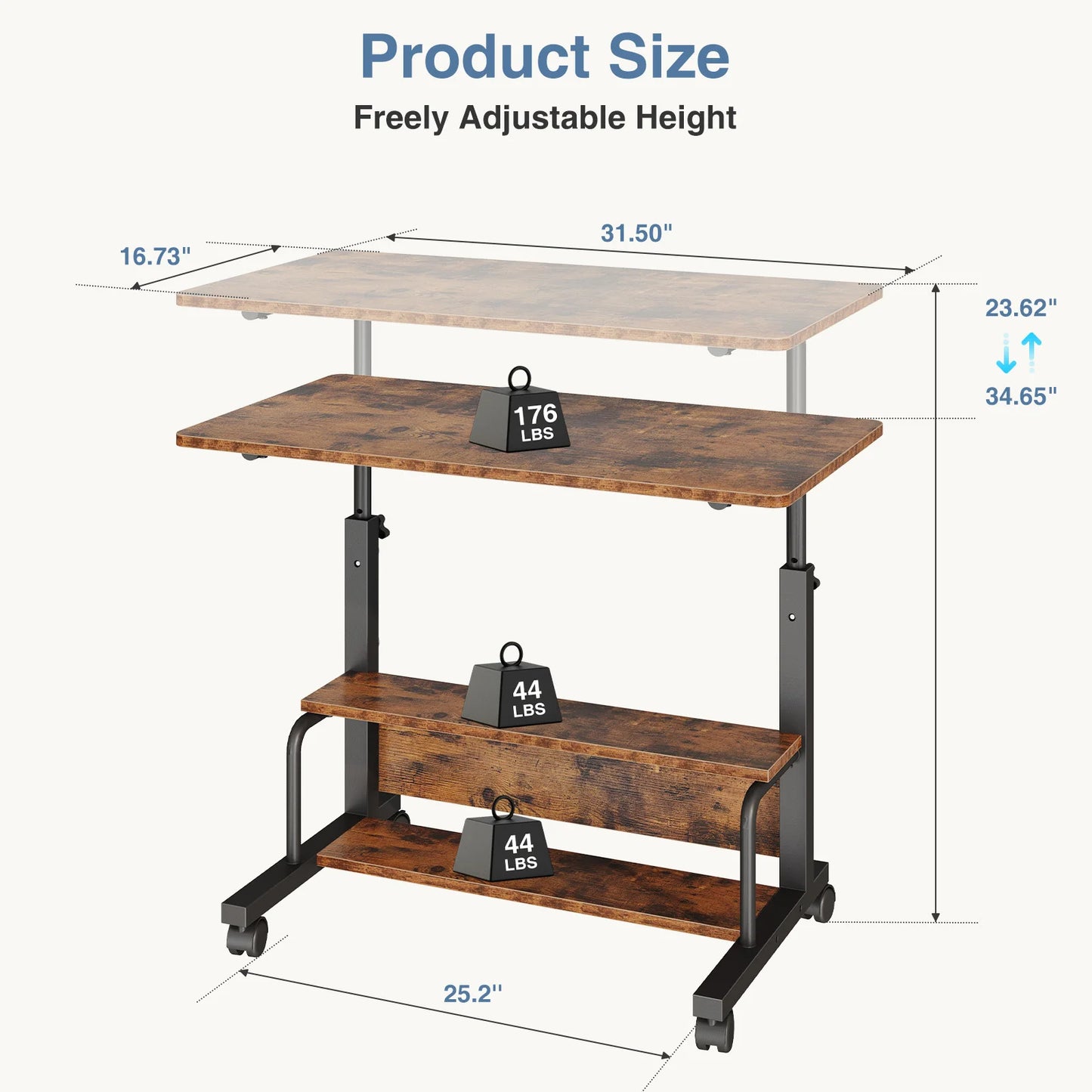 JHK 31.5IN Adjustable Height Mobile Standing Computer Desk with Locking Wheels Metal Frame Portable Workstation for Walking Pad