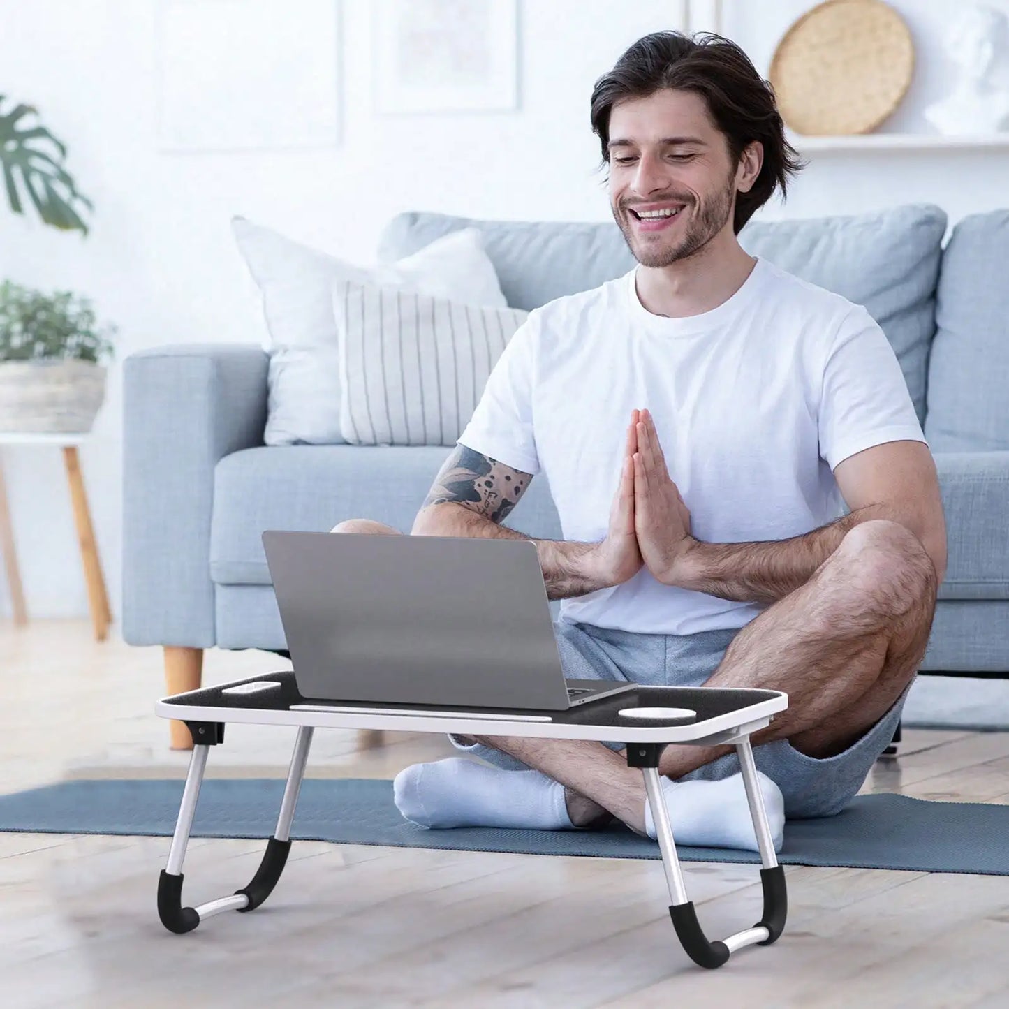 Folding Laptop Lap Desk With Side Storage Drawer Portable Ergonomic Bed Tray Lightweight Lap Table For Bedroom Study Reading Breakfast Outdoor Picnic Indoor Office Multi Purpose Use