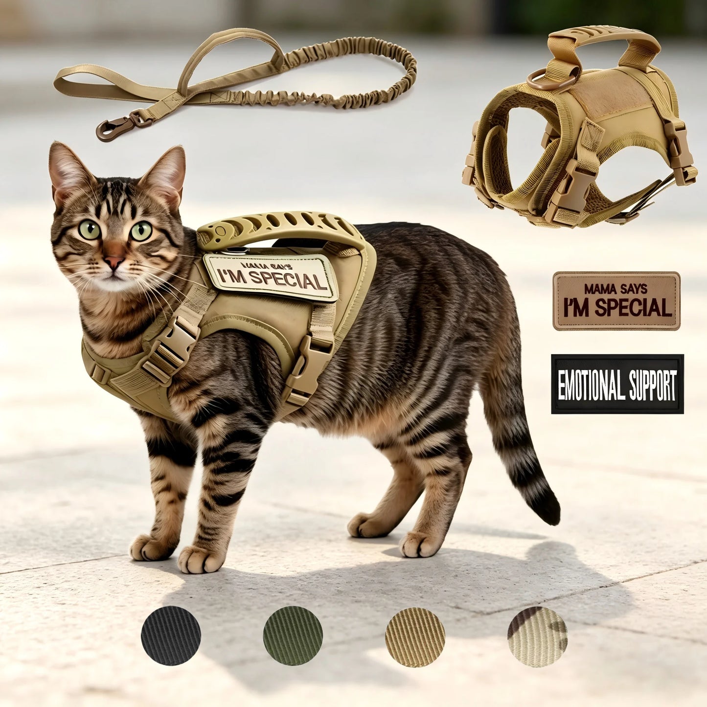 Pet Cat Clothes Cat Accessories Safe Tactical Harness Vests Traction Leash with Two Stickers for Cats Puppies and Small Dogs