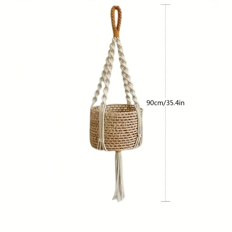 Bohemian Macrame Hanging Planter Basket Storage Net Handwoven Cotton Rope Wall Decor for Plants Garden Wall Net Bag