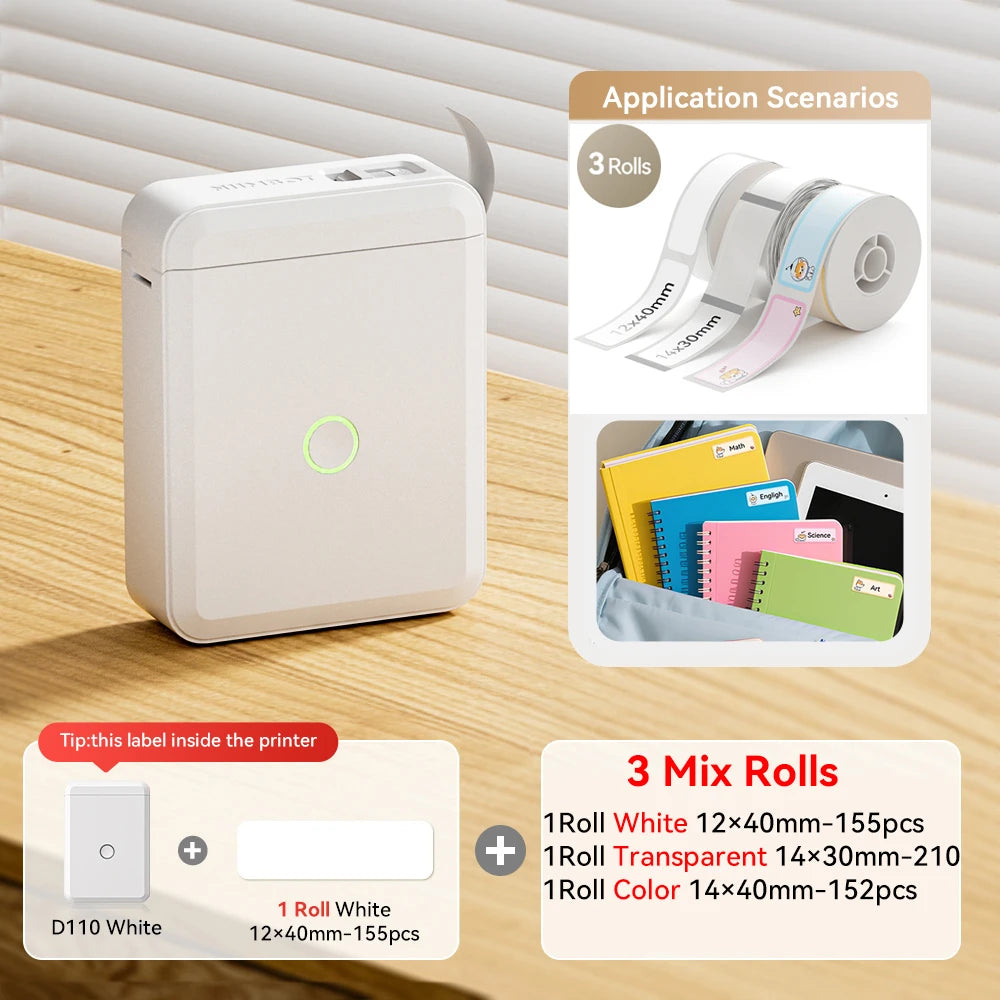 Niimbot D110 Mini Handheld Thermal Label Maker Wireless Sticker Machine Inkless Pocket with Label Sticker for Home Office