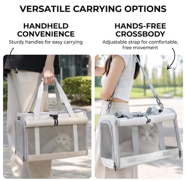 Large Foldable Pet Carrier Bag for Cats Small Dogs, Breathable Soft-Sided Travel Tote with Top Window and Luggage Strap