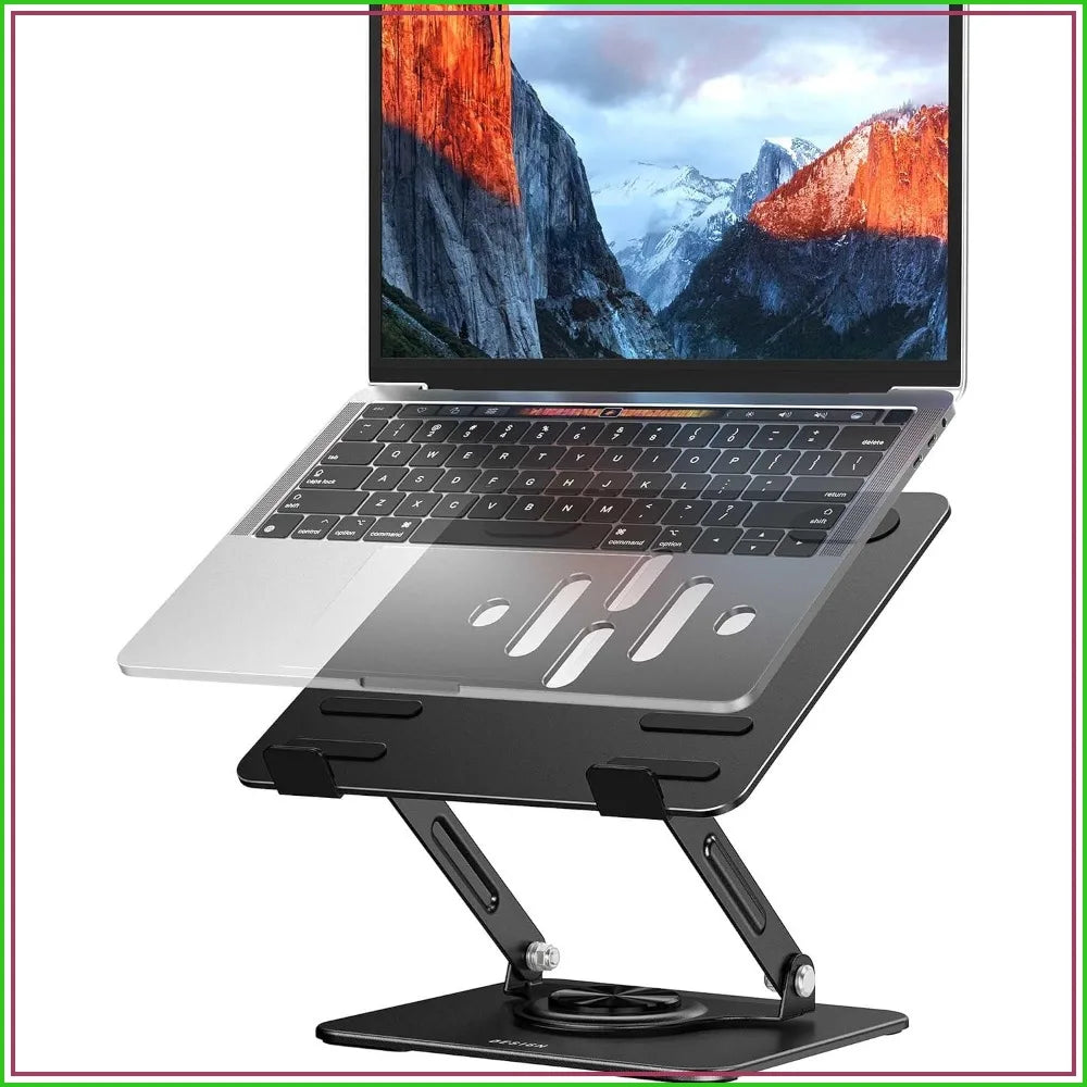 360° Rotating Laptop Stand, Ergonomic Adjustable Notebook Riser, Foldable Holder for 10-14" Laptops, Black