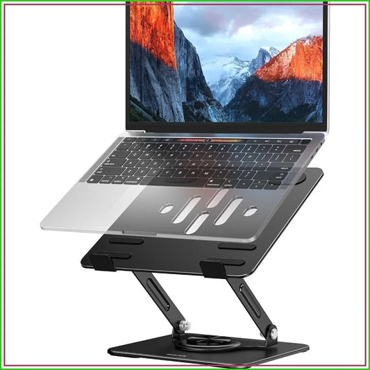360° Rotating Laptop Stand, Ergonomic Adjustable Notebook Riser, Foldable Holder for 10-14" Laptops, Black