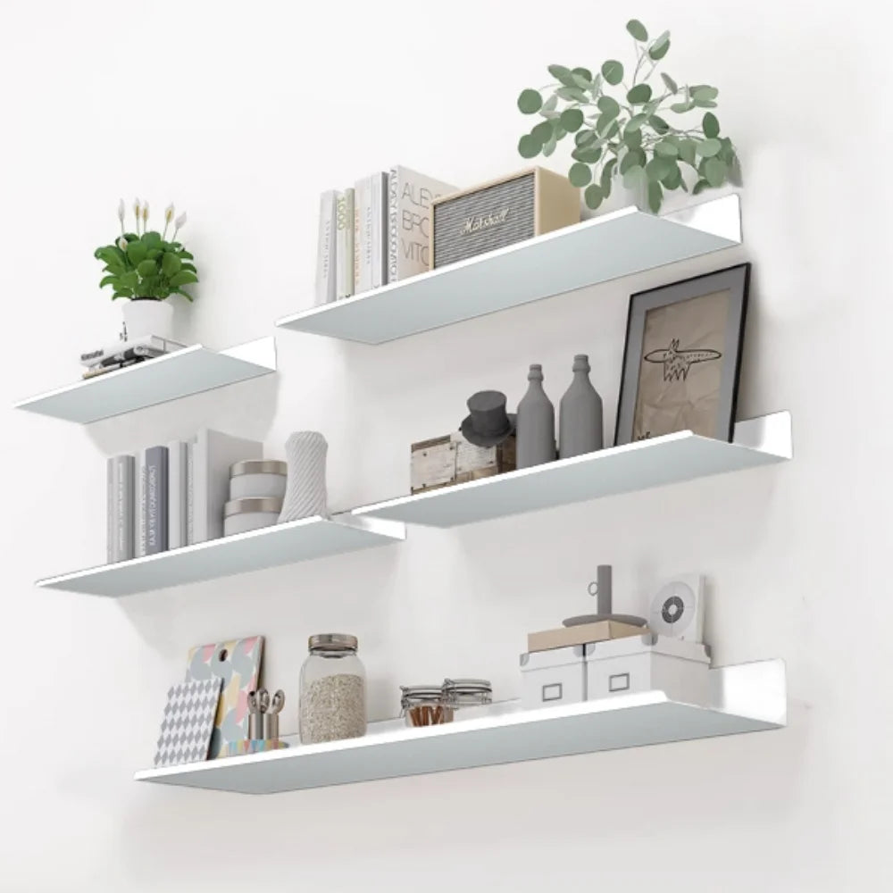 No Drilling Bedroom Decoration Wall Shelves Bathroom Study Living Room Metal Floating Shelves Single-Layer Storage Plants Books