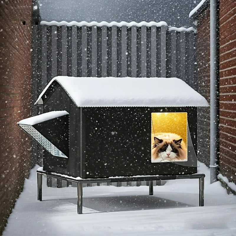 Weatherproof Outdoor Pet House with Safety Fence | Heavy-Duty Oxford Cloth Shelter for Cats & Small Dogs | All-Season Windproof