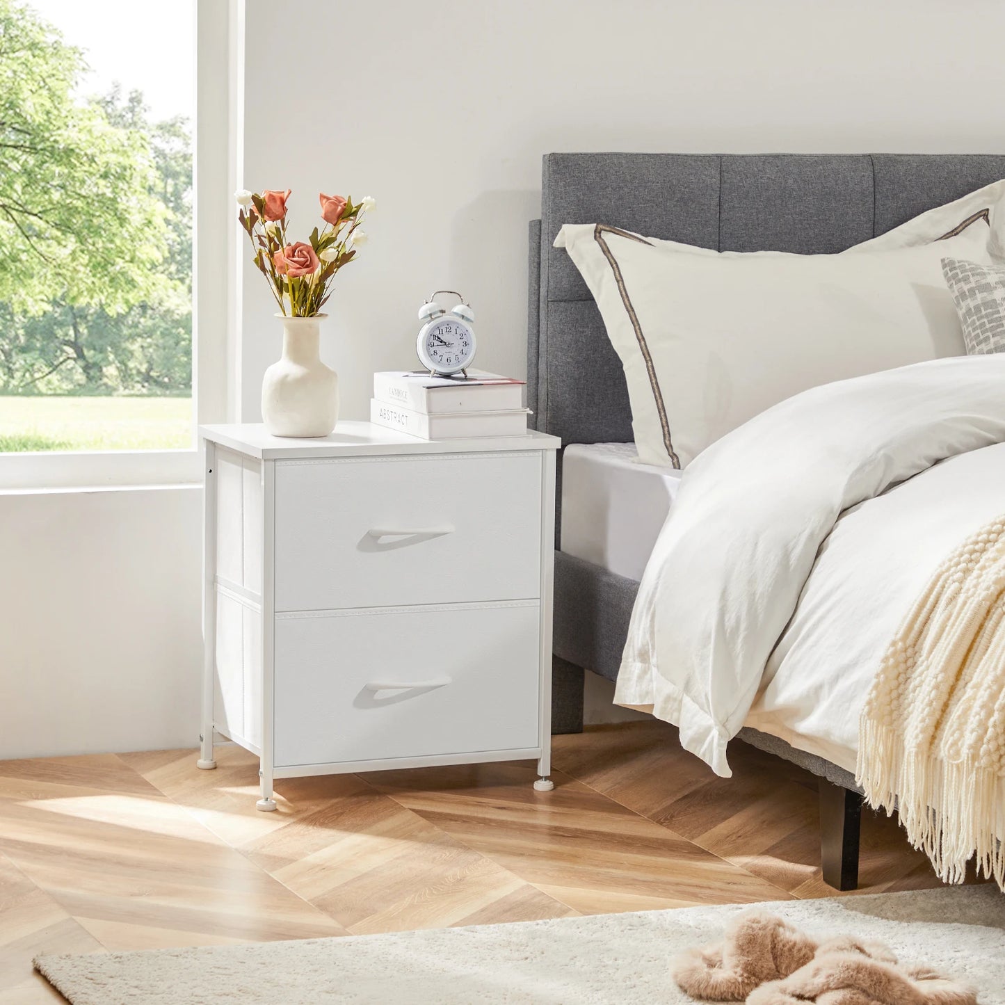 MCQ 2 Fabric Drawers Living Room Cabinet Storage Display Nightstand Bedside Coffee Sofa Tea Table Cabinets For Furniture