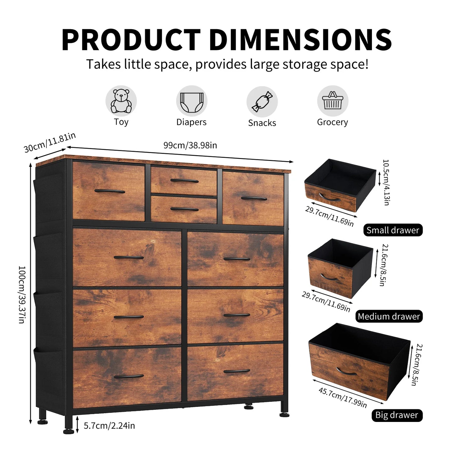 JHK Living Room 10 Fabric Drawers With Side Bag Cabinet Storage Organizer Cabinet Steel Frame Assembly Closet For Furniture