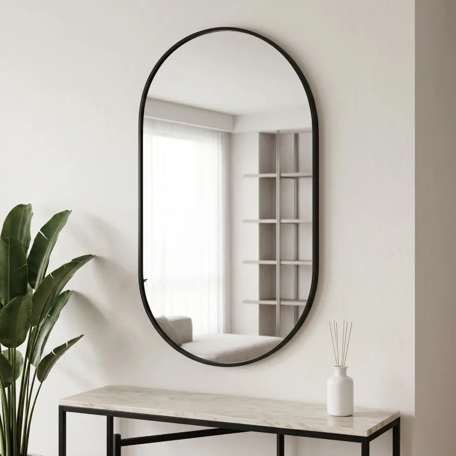 16"x24" Oval Mirror Bathroom Vanity Mirror Wall-Mounted Mirror, Black