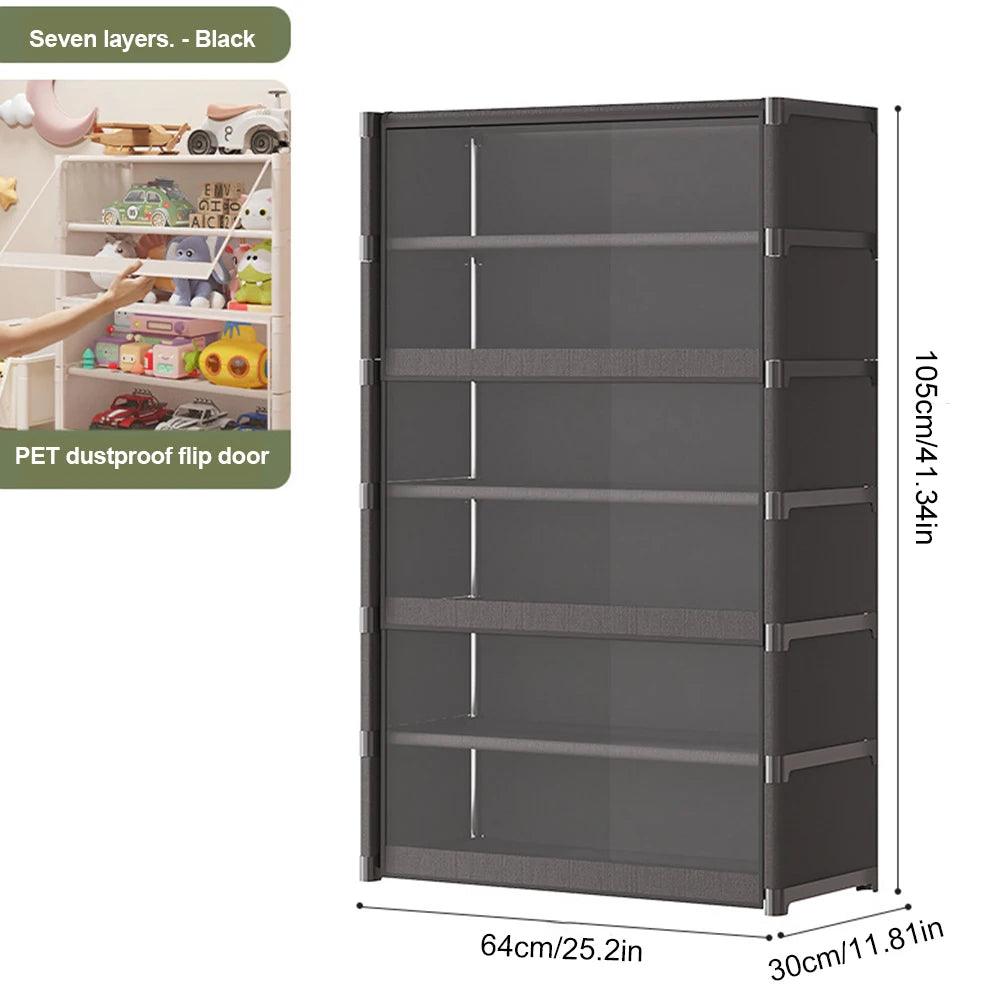 7-Layer Shoe Storage Cabinet Free Standing Shoe Rack Organizer with Flip Door Detachable Shoe Rack Organizer for Closet Entryway