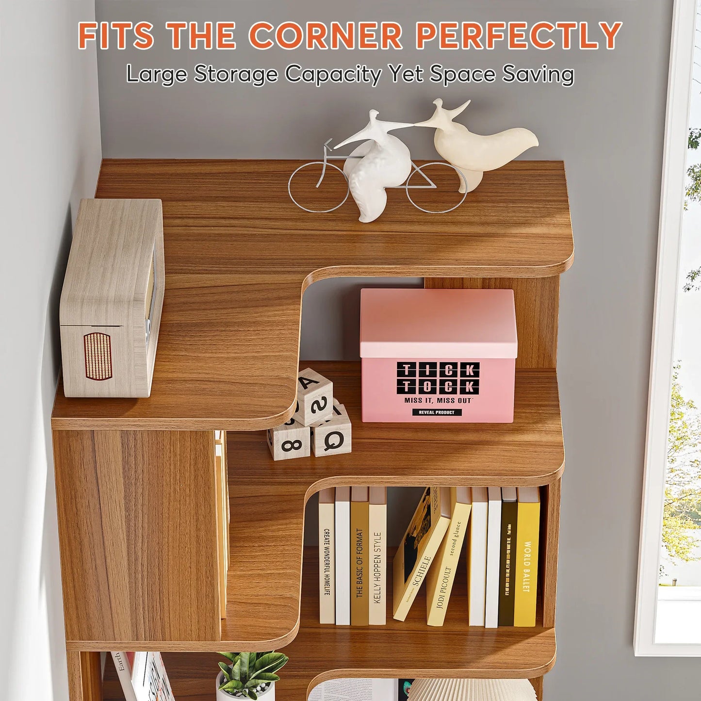Tribesigns 6 Tier Corner Bookshelf, 64.96 Inch Tall Industrial Corner Bookcase with Anti-Drop Panel,Wood Grain Corner Shelf