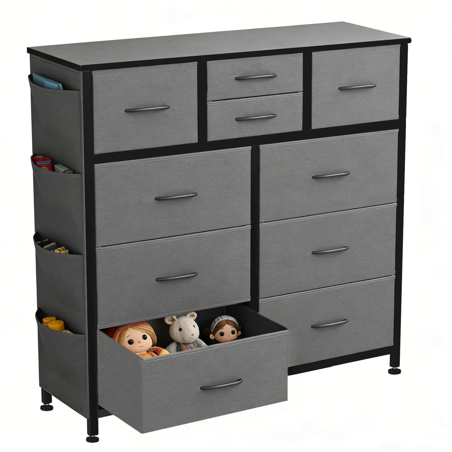 JHK Living Room 10 Fabric Drawers With Side Bag Cabinet Storage Organizer Cabinet Steel Frame Assembly Closet For Furniture