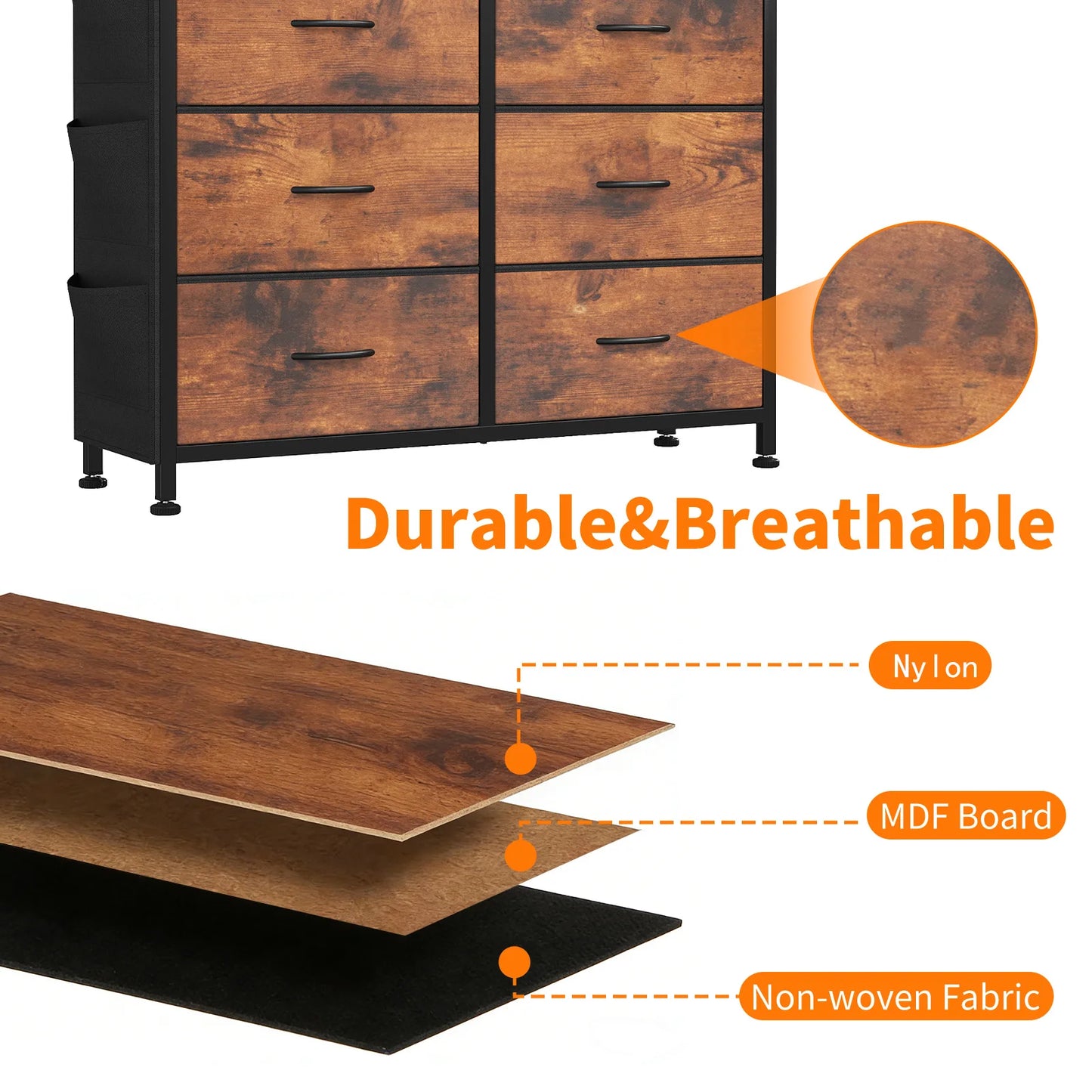 JHK Living Room 10 Fabric Drawers With Side Bag Cabinet Storage Organizer Cabinet Steel Frame Assembly Closet For Furniture