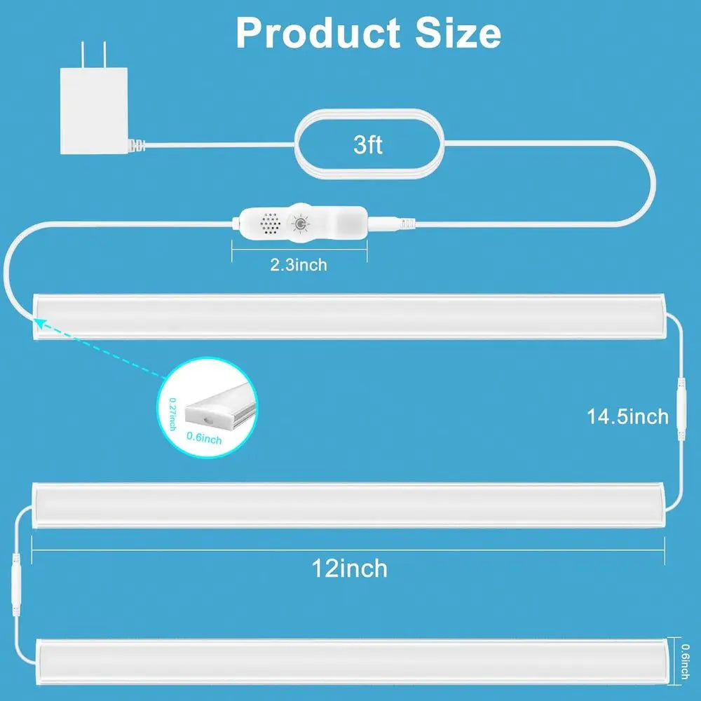 3-Piece 12 Slimline Daylight LED Under Cabinet Lights, Dimmable for Kitchen, Counter, Desk, and Workbench