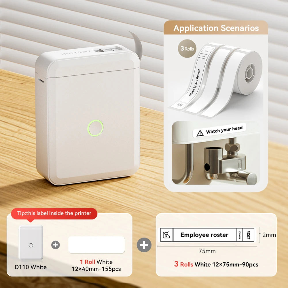 Niimbot D110 Mini Handheld Thermal Label Maker Wireless Sticker Machine Inkless Pocket with Label Sticker for Home Office