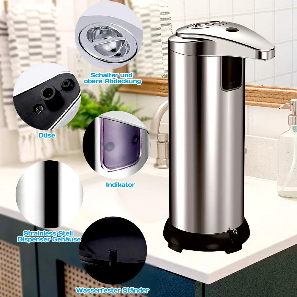 Touchless Automatic Soap Dispenser 304 Stainless Steel Infrared Sensor Liquid Dispenser Adjustable Soap Output Anti Bacterial for Bathroom Kitchen Hotel Home