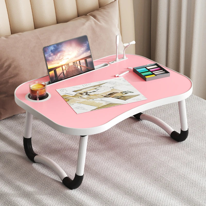 Laptop Desktop Cutlery and Laptop Bed Holder, Bedside Table Tray, Breakfast Bed Tray, Laptop Table with Cup Holder and Side Draw