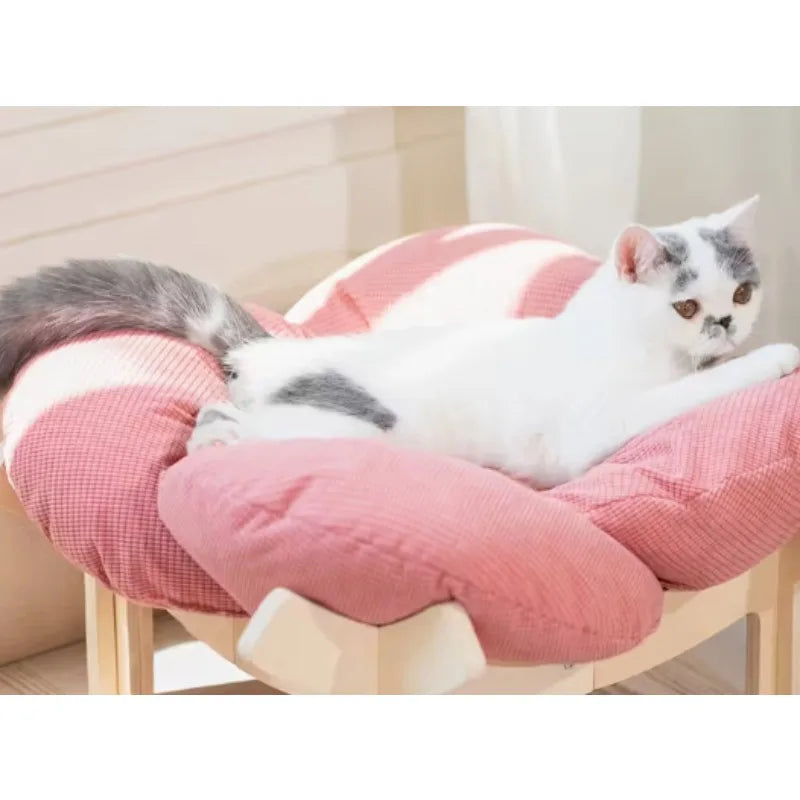 Three-Color Wooden High Leg Cat Bed With Soft Cushion