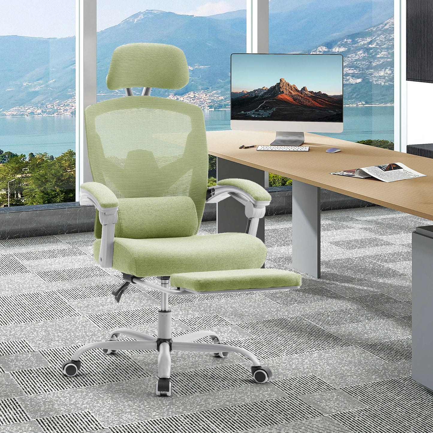 MCQ High Back Ergonomic Reclining Gaming Office Chair with Lumbar Support Pillow Mesh Swivel Rolling Rocking Computer Desk Chair