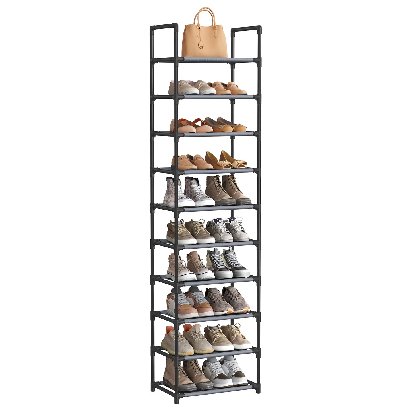 SONGMICS Shoe Rack, 10-Tier Shoe Shelf, Shoe Storage Organizer, 11 x 17.7 x 68 Inches, Metal Frame, Non-Woven Fabric Shelves, fo