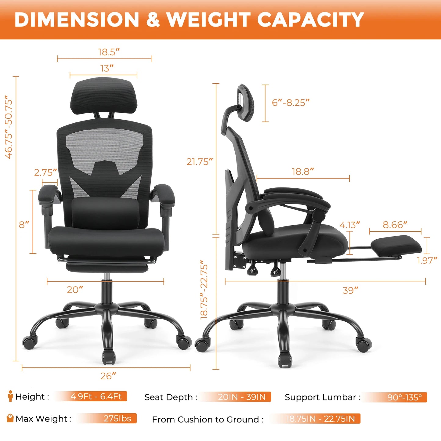 MCQ High Back Ergonomic Reclining Gaming Office Chair with Lumbar Support Pillow Mesh Swivel Rolling Rocking Computer Desk Chair