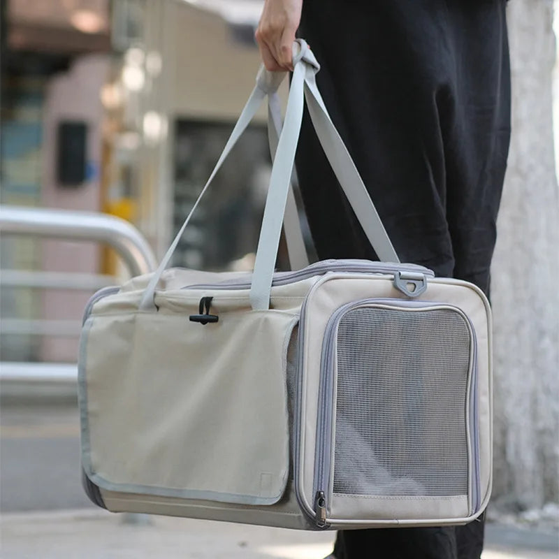 Large Foldable Pet Carrier Bag for Cats Small Dogs, Breathable Soft-Sided Travel Tote with Top Window and Luggage Strap