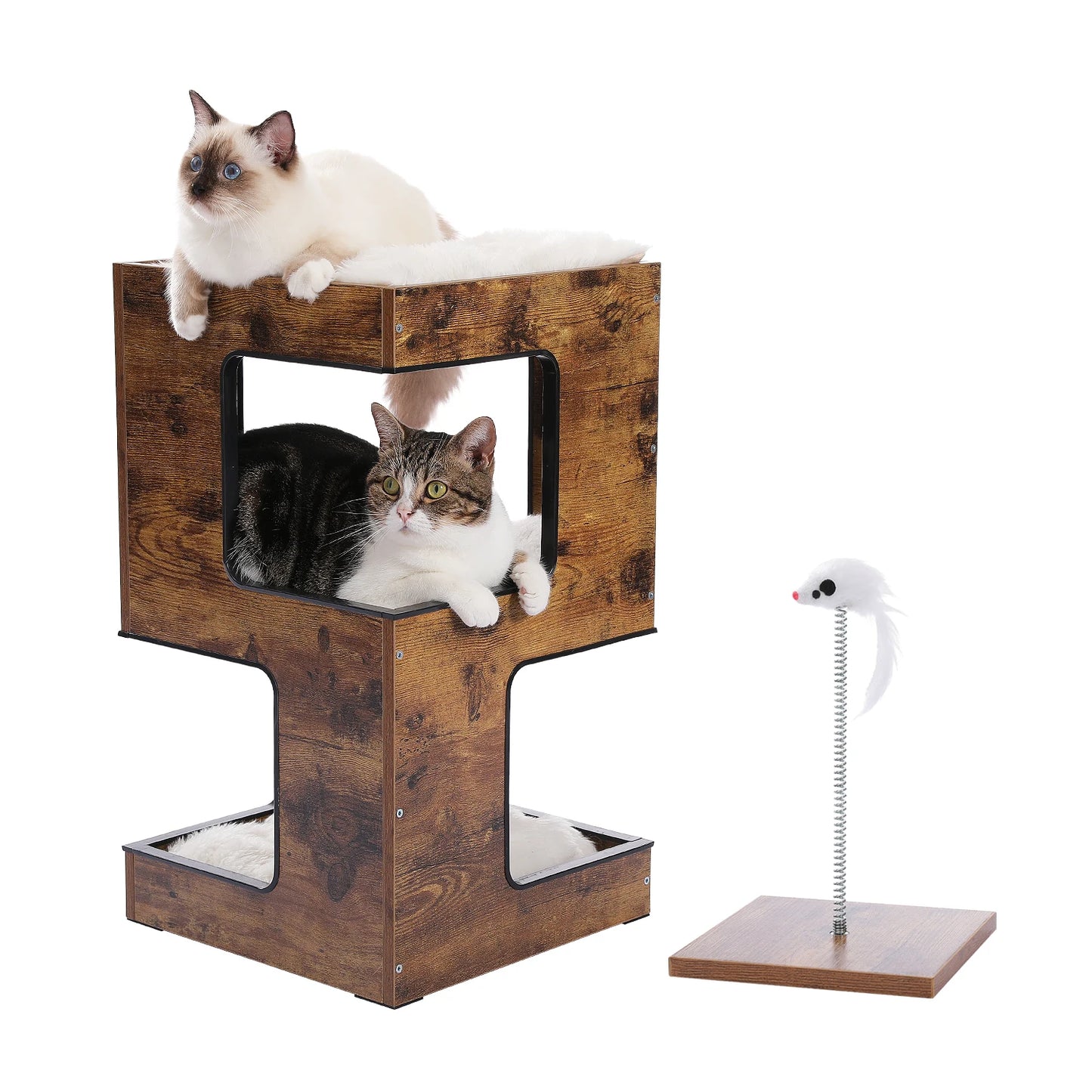PAWZ Road Wood Cat Condo House Bed With Scratching Pad