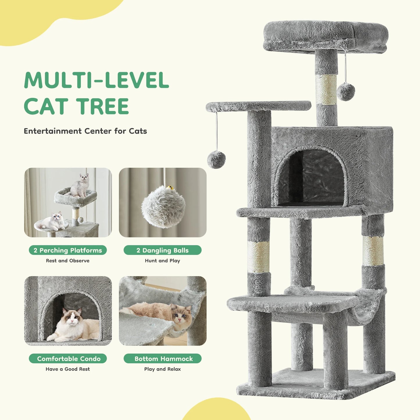 JHK Multi Level Cat Tree Tower for Indoor Cats Sisal