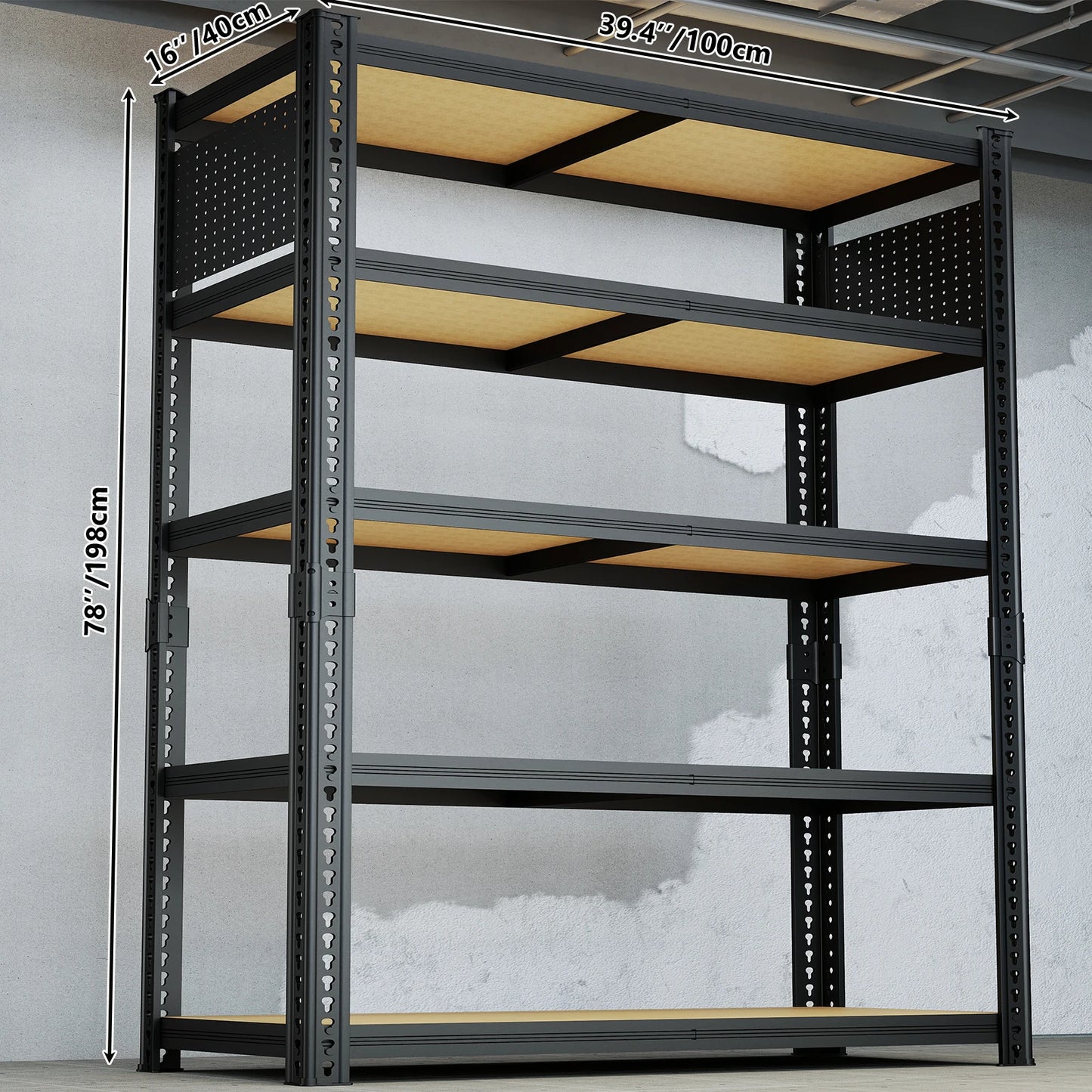 Heavy-Duty 5-Tier Adjustable Metal Shelving Unit with Pegboard Panel System - Capacity Suitable for Basement, Garage, Warehouse