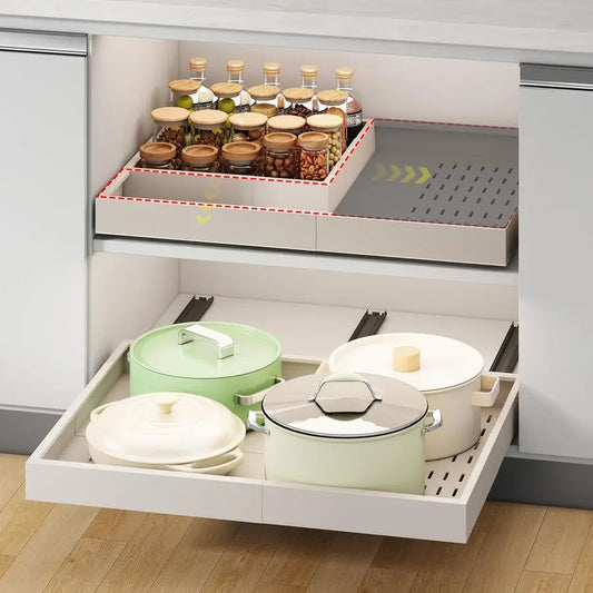 Expandable Cabinet Organizer With Slide Out Drawers For Kitchen Pantry