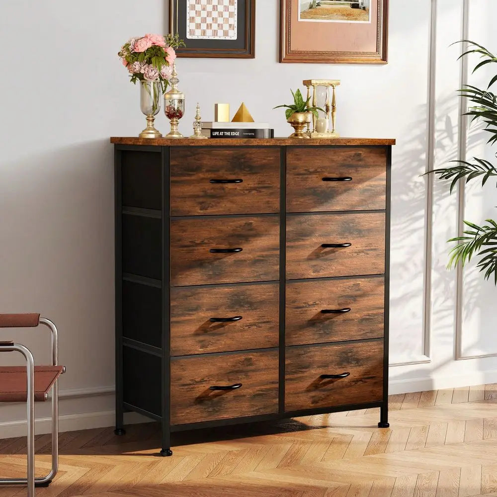 Dresser For Bedroom, Dressers & Chests Of Drawers Dresser Organizer, Wood Top Table Furniture With 8 Fabric Storage Tower