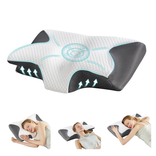 JHK Ergonomic Cervical Memory Foam Pillow With Cooling Pillowcase