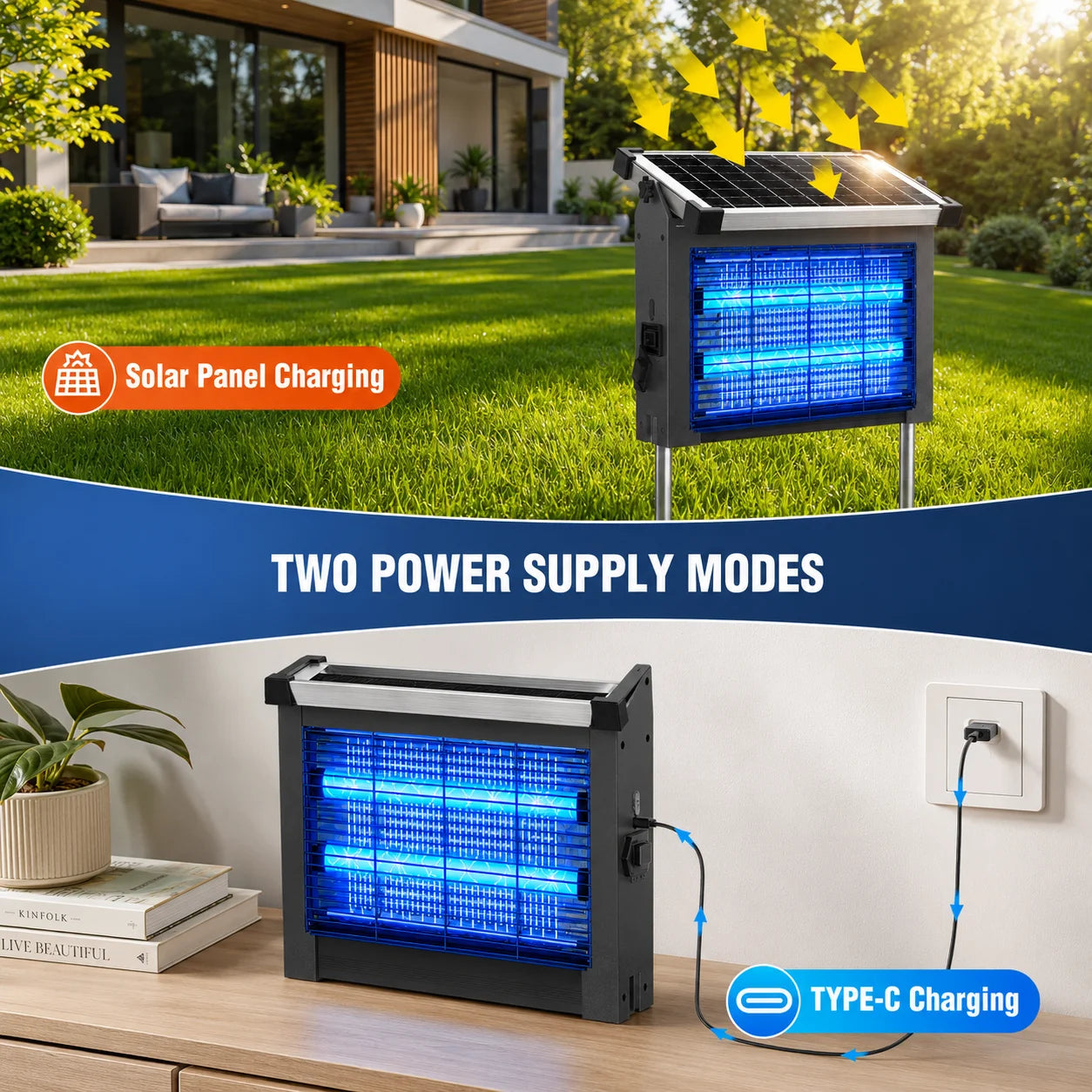 Solar Bug Zapper Outdoor Waterproof 4500V Mosquito Killer