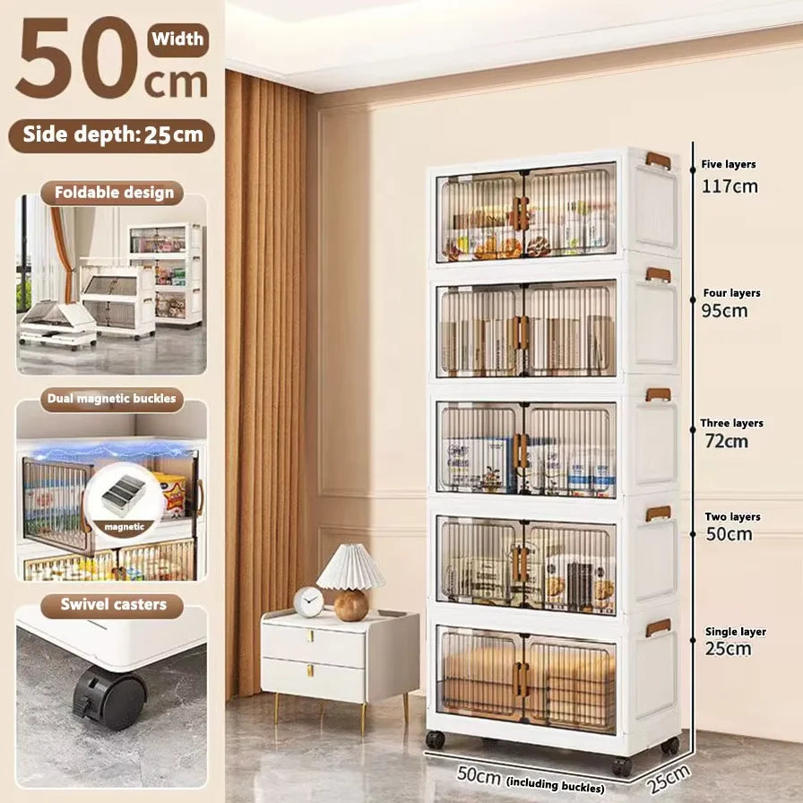 Thickened Foldable Multi-layer Storage Cabinet on Wheels – Mobile Organizer for Baby Closet, Snacks & Toys, Space-Saving Home