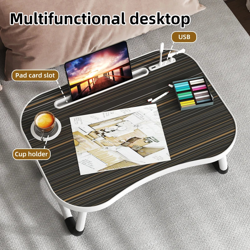 Laptop Desktop Cutlery and Laptop Bed Holder, Bedside Table Tray, Breakfast Bed Tray, Laptop Table with Cup Holder and Side Draw