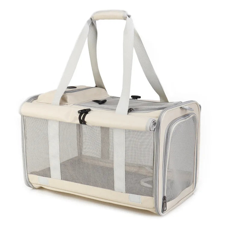 Large Foldable Pet Carrier Bag for Cats Small Dogs, Breathable Soft-Sided Travel Tote with Top Window and Luggage Strap