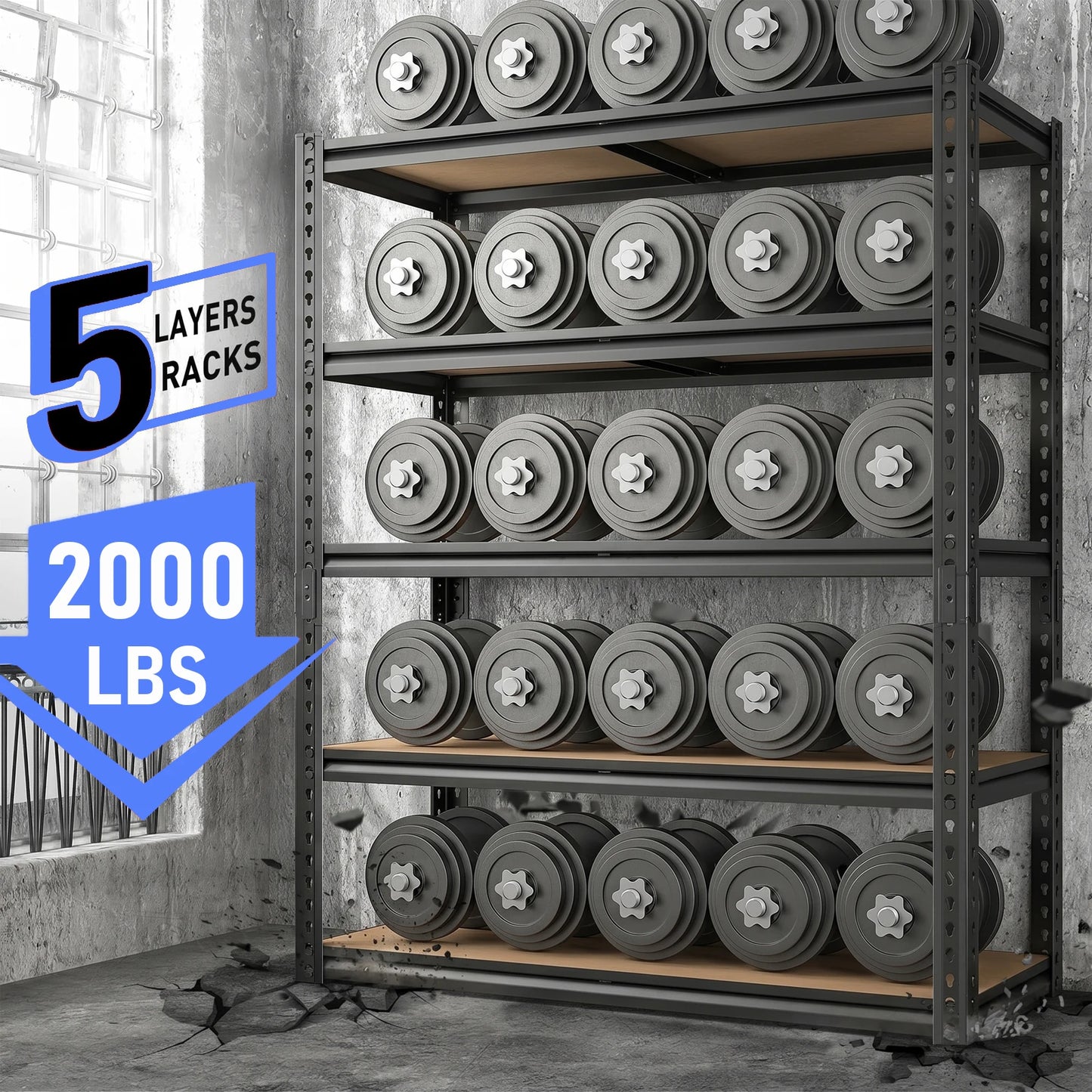 Heavy-Duty Industrial Metal Storage Shelves 72"H, Adjustable Height Shelving Unit Suitable for Garage, Warehouse, Kitchen, Basement - Easy No-Bolt Assembly, Kitchen Closet Tool Storage And Organization, Utility Shelves, Local