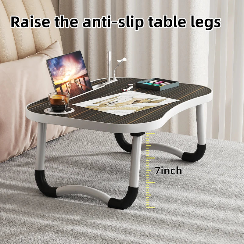 Laptop Desktop Cutlery and Laptop Bed Holder, Bedside Table Tray, Breakfast Bed Tray, Laptop Table with Cup Holder and Side Draw