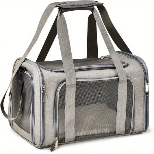 Foldable, Airline-Approved Pet Tray, Soft Polyester Dog And Cat Travel Bag, Zip Closure, Suitable For Small To Medium-Sized Pets, Weighing No More Than 15 Lbs, Random Zipper Color.