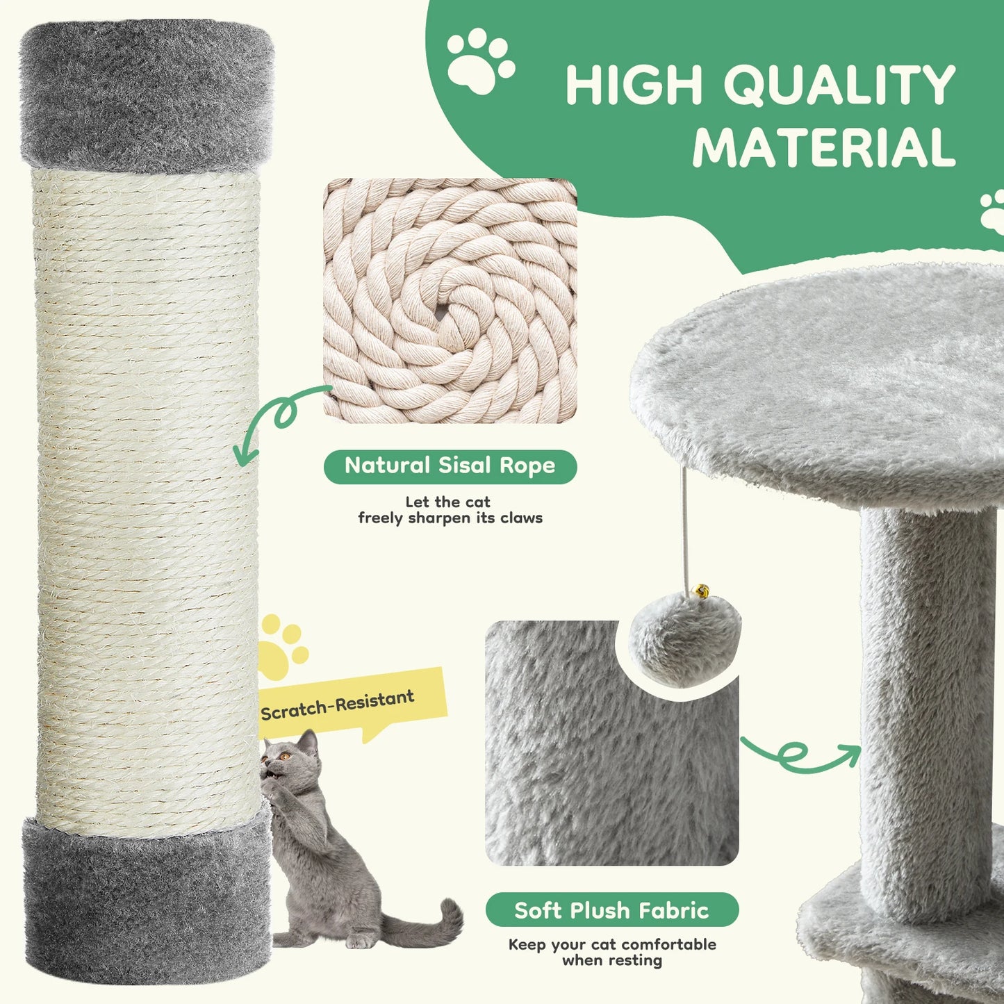 JHK Multi Level Cat Tree Tower for Indoor Cats Sisal