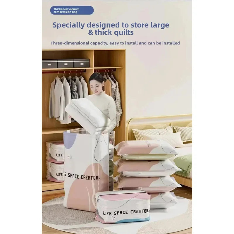Vacuum Storage Bags Store Clothes Quilts Luggage Sealed Pump Free Thickened Large Capacity Space Saving Household Storage Supply