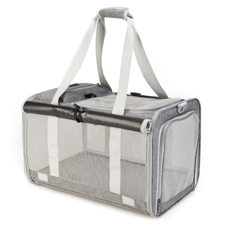 Large Foldable Pet Carrier Bag for Cats Small Dogs, Breathable Soft-Sided Travel Tote with Top Window and Luggage Strap