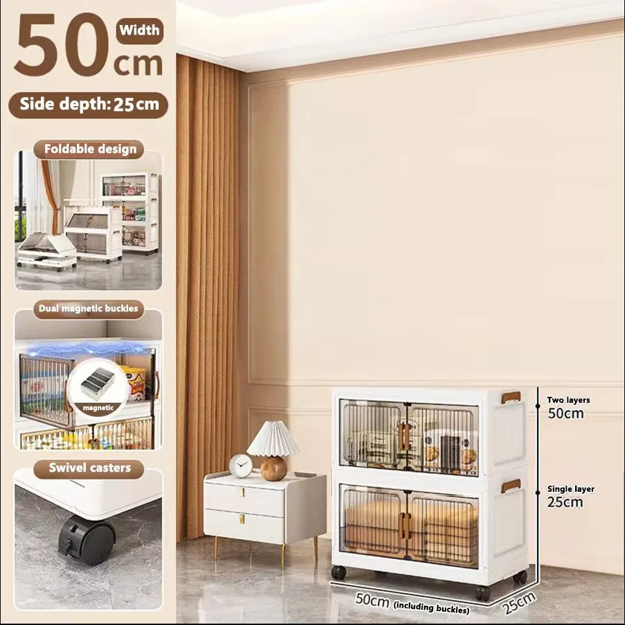 Thickened Foldable Multi-layer Storage Cabinet on Wheels – Mobile Organizer for Baby Closet, Snacks & Toys, Space-Saving Home