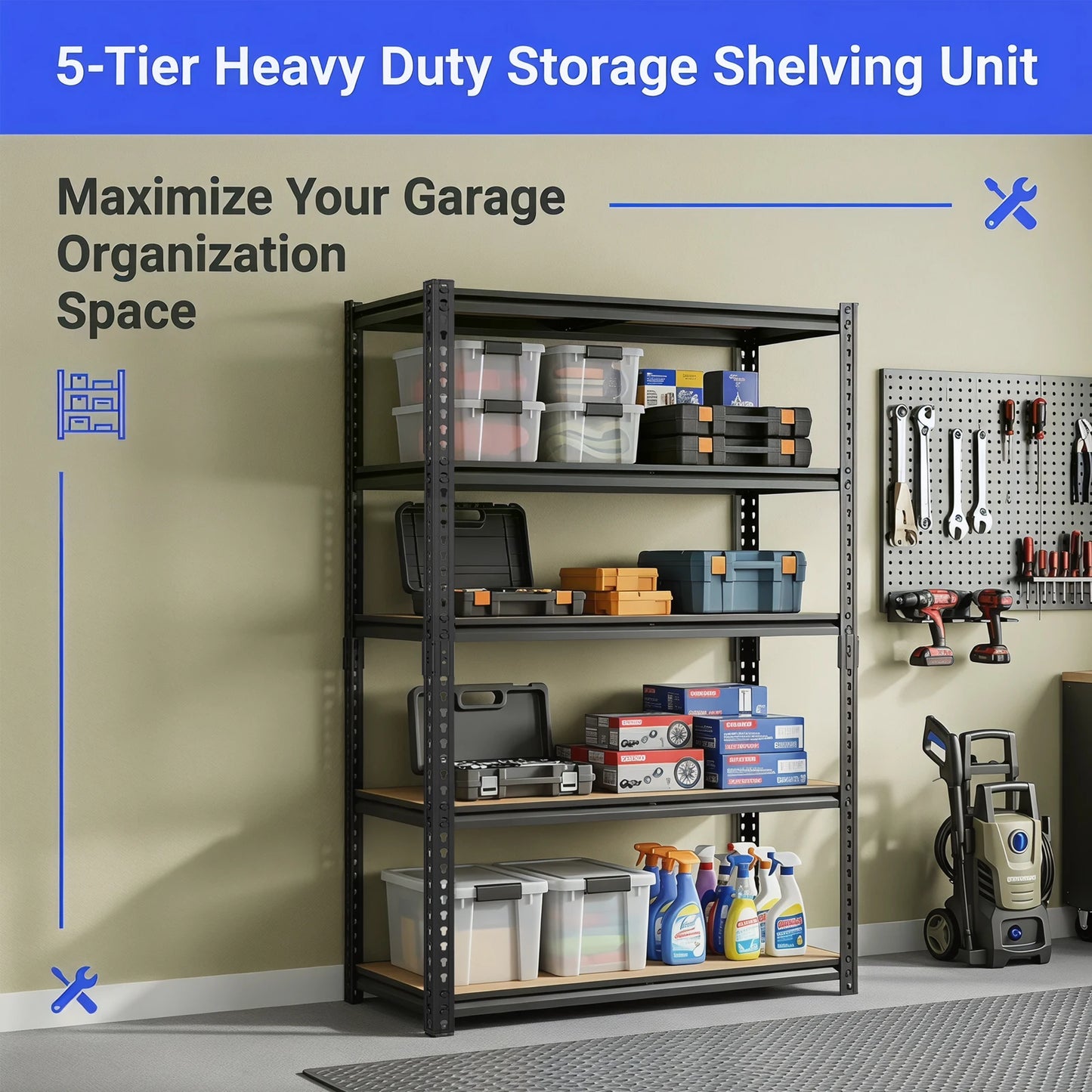 Heavy-Duty Industrial Metal Storage Shelves 72"H, Adjustable Height Shelving Unit Suitable for Garage, Warehouse, Kitchen, Basement - Easy No-Bolt Assembly, Kitchen Closet Tool Storage And Organization, Utility Shelves, Local