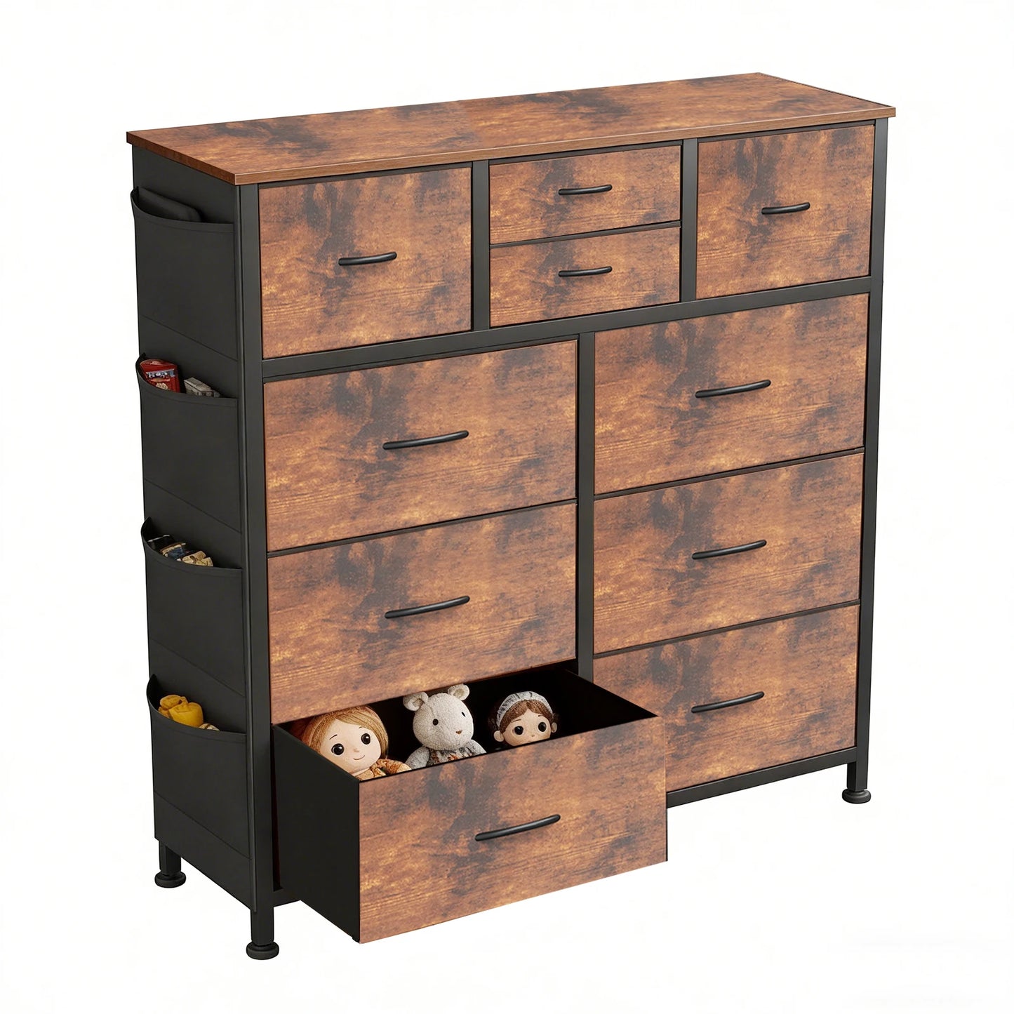 JHK Living Room 10 Fabric Drawers With Side Bag Cabinet Storage Organizer Cabinet Steel Frame Assembly Closet For Furniture