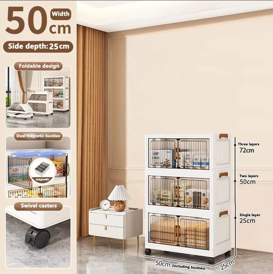 Thickened Foldable Multi-layer Storage Cabinet on Wheels – Mobile Organizer for Baby Closet, Snacks & Toys, Space-Saving Home