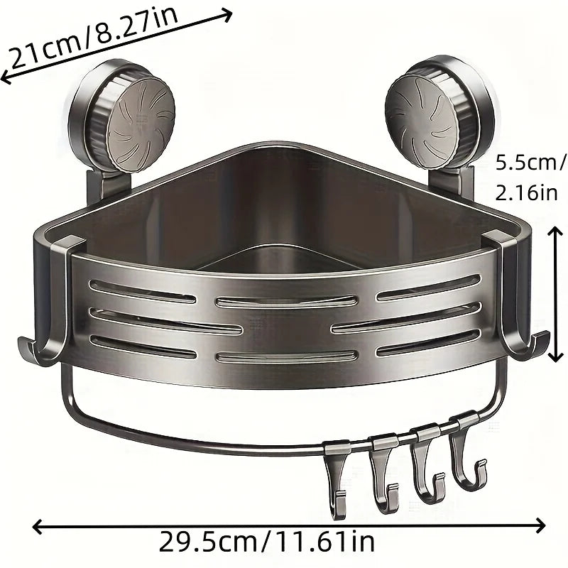 Bathroom Corner Shelf No Drill Suction Cup Triangular Storage Basket Waterproof Rustproof Wall Mount for Shower Washbasin