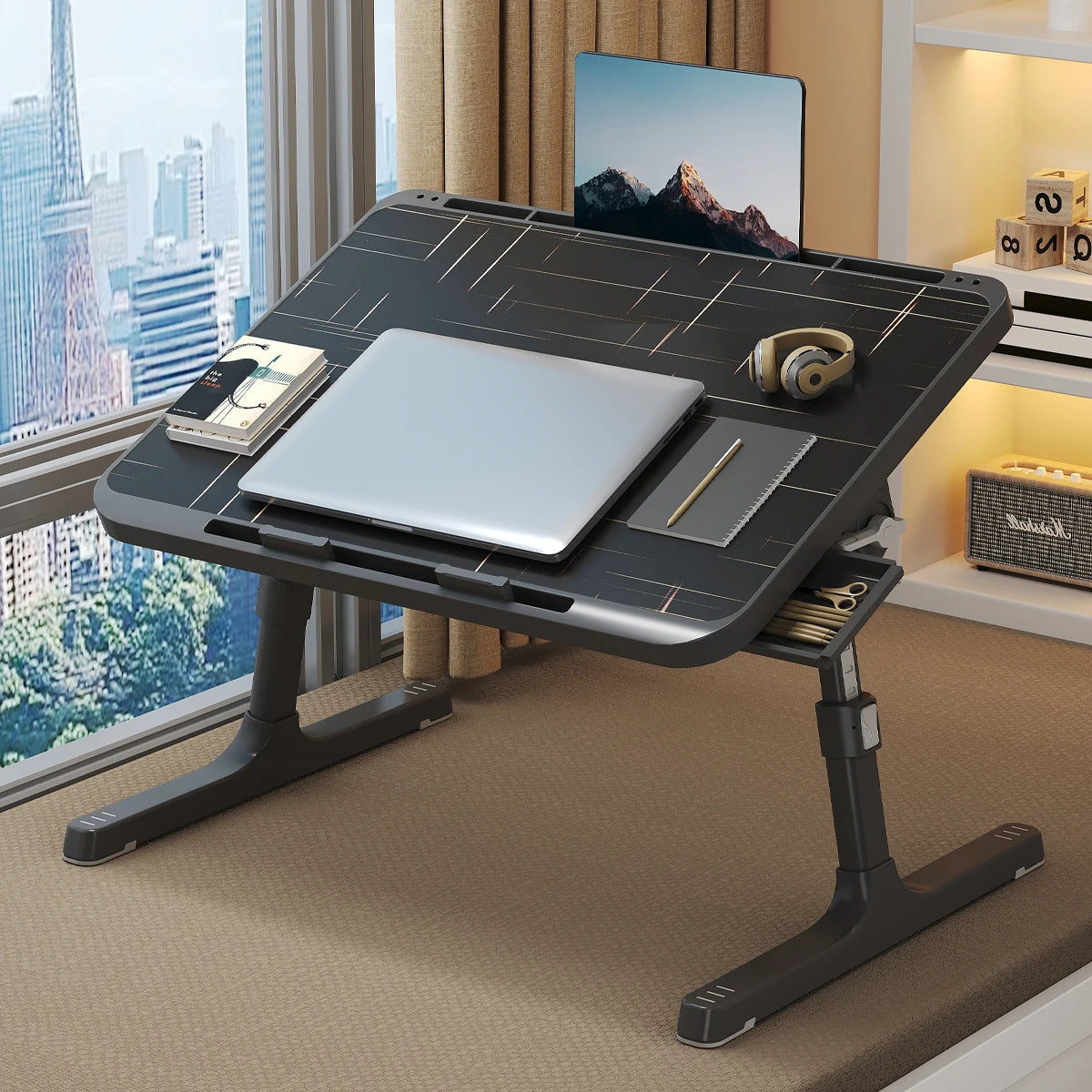 Laptop Tray, Multi-purpose Premium Lapdesk, Height Angle Adjustable, Drawer, Tablet Slot, for Eating, Working, Writing, Gaming,