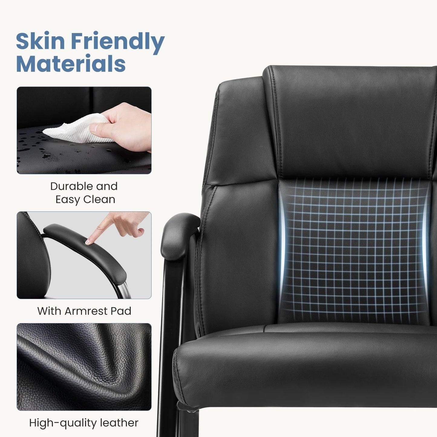 MCQ Thickened Lumbar Support Office Chair Ergonomic PU Leather Waterproof Seating and Durable Steel Structure Chair For Office
