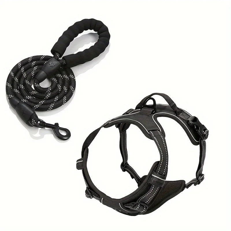 2-Piece Escape-Proof Dog Harness & Leash Set with Waste Bag Dispenser – Soft, Comfortable, and Breathable Vest for Medium to Large Dogs (Ideal for Walks)